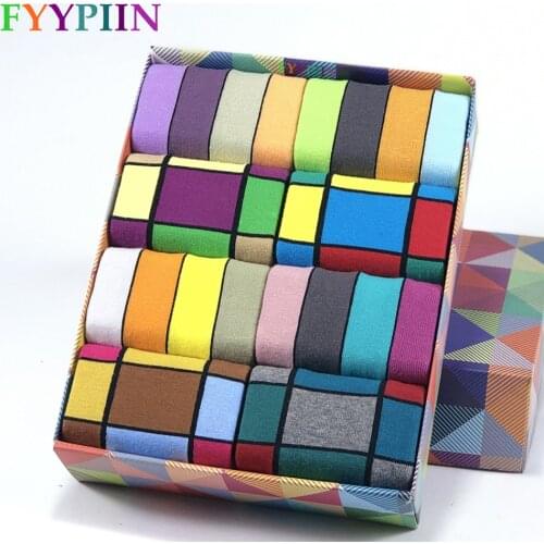 8 Pairs Mens Socks Fashion Business Leisure Entertainment Banquet Color High Quality Happy Plaid Formal Dress Cotton Socks Man