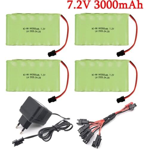 7.2v 3000mAh Battery and Charger For RC Cars Robots Tanks Gun Boats 7.2v NiMH Battery AA 3000mah 7.2v Rechargeable Battery Pack