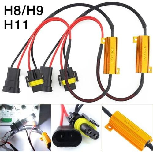 2pcs H8 H9 H11 50W 6Ω Car LED Canbus Load Resistor Controller Warning Canceler LED Decoder Light Error Free 12V-24V Resistance