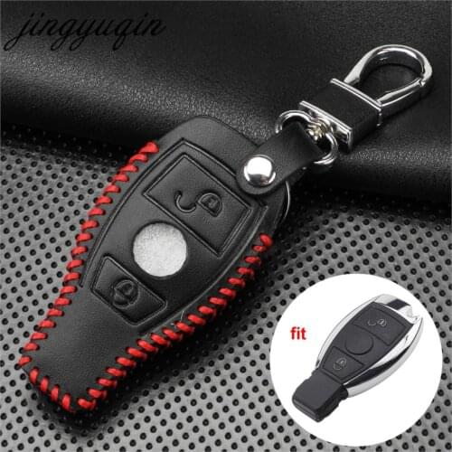 Jingyuqin Leather Smart Auto Key Case 2 Button for Mercedes Benz Support NEC BGA 2000+Year W210 W211 W124 W202 Remote Fob Cover