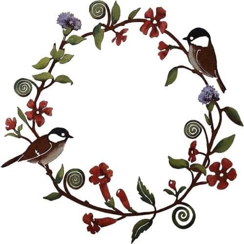 Chickadees Flowers Metal Wreath Flower Wreaths for Front Door,Bird Wreath for Front Door & Farmhouse Kitchen Porch Decor