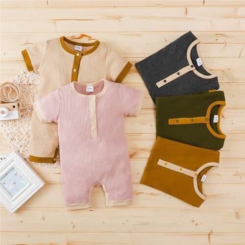 Baby’s Short Sleeve Jumpsuit Summer FashionRound Neck Casual Romper for Boys Girls