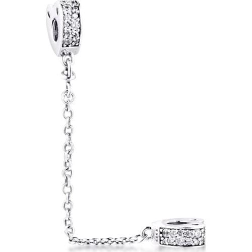 DIY Fits For Pandora Bracelets Sparkling Arcs of Love Safety Chain Beads with Clear CZ 100% Sterling-Silver-Jewelry Charms
