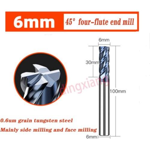 45 Degree 4-FluteTungsten Carbide Milling Cutter 6X50X6X15MM CNC Machining End Mill 1PC