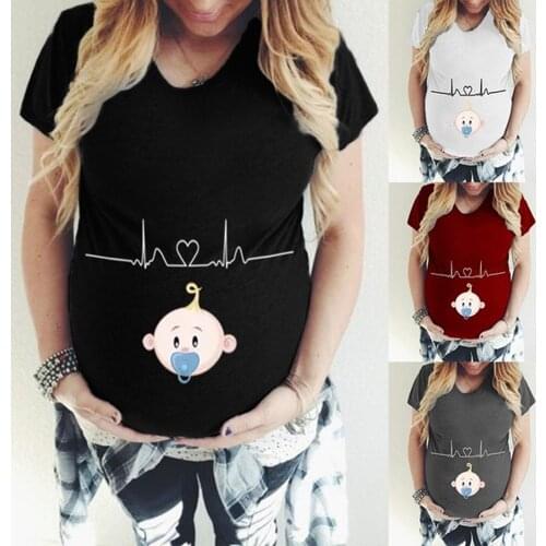 Pregnancy T-shirt Maternity Cute Baby Print O-neck Short Sleeve T-shirt Pregnant Tops Camisetas Lactancia Maternity T Shirt