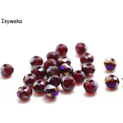 Isywaka Dark Red AB Colors 4*6mm 50pcs Rondelle Austria faceted Crystal Glass Beads Loose Spacer Round Beads for Jewelry Making