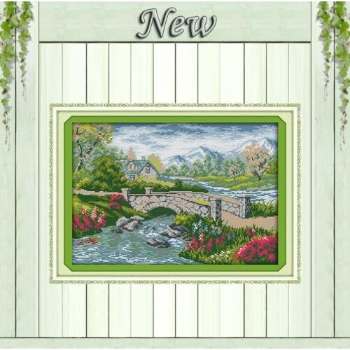 Flowing stream scenery decor painting counted printed on canvas DMC 14CT 11CT chinese Cross Stitch Needlework Set Embroidery kit