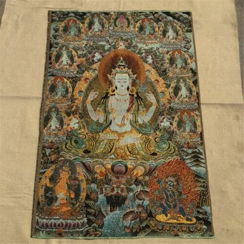 Thangka Brocade painting Silk embroidery Embroidery Buddha Gold silk weave White Tara