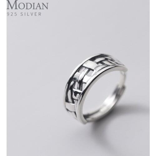 Modian Simple 925 Sterling Silver Adjustable Free Size Rings for Women Geometric Weave Line Rings Party Fine Jewelry 2020 Year