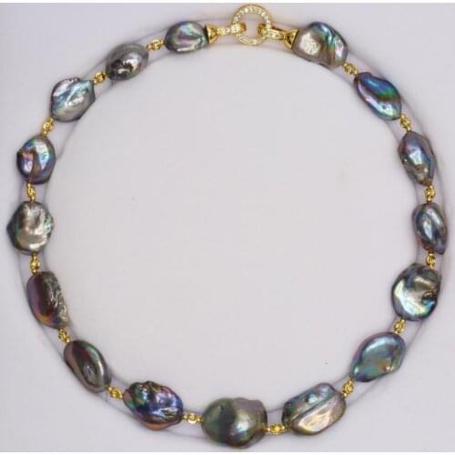 Grey&Black Keshi Pearl Necklace&Bracelet Jewelry Set 45cm Natural Freshwater Kiwa Pearl Choker 19cm Bracelet Set Women Gifts