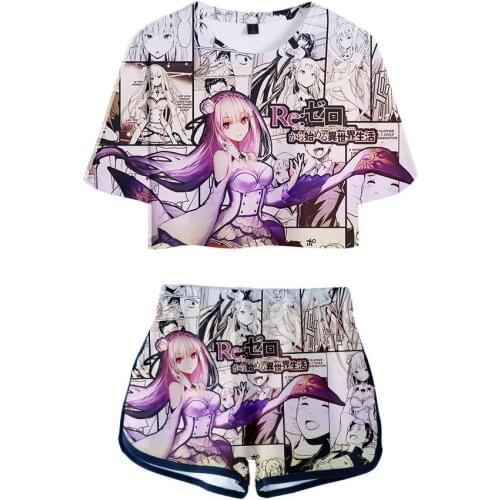 Re Zero 3d Printed Two Piece Set Lady girls Anime Rem and Ram Short Sleeve Crop Top + Shorts Streetwear Cool Tracksuit Clothes