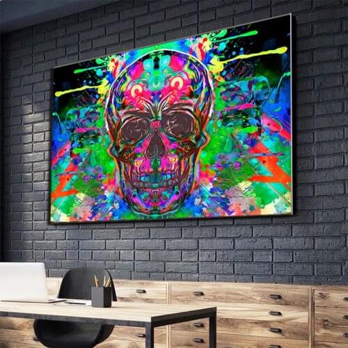 Colorful Graffiti Art Skull Oil Painting on Canvas Wall Art Posters Prints Wall Pictures for Living Room Home Wall Cuadros Decor