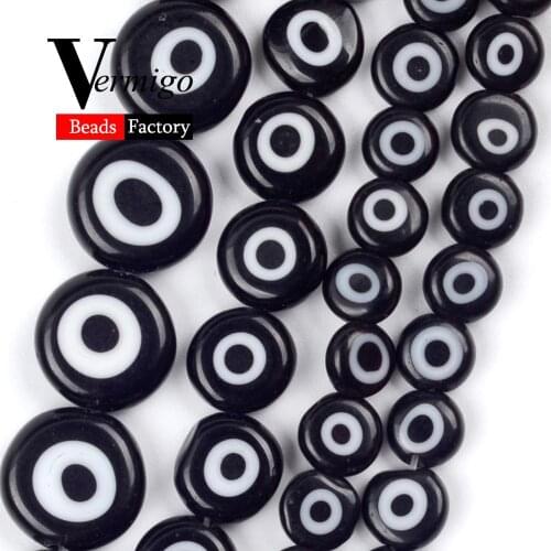 6/8/10mm Black Evil Eye Lampwork Round Beads for Jewelry Making Crafts Spacer Loose Beads Diy Bracelet Jewellery Accessories 15"