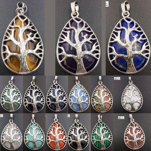 Life Tree Lapis Lazuli Tiger Eye Crystal Aventurine Malachite Howlite Opal Blue Sand Jaspe Carnelian Unakite Pendant Bead WB702