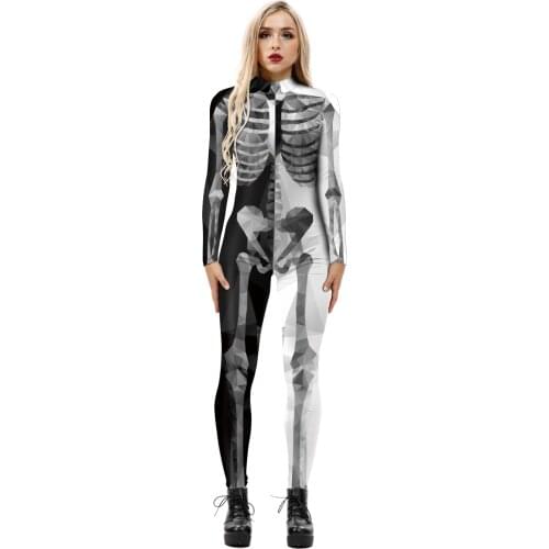 Fashion Women Jumpsuits Skeleton Frame Printed Outfits Halloween Carnival Party Cosplay Costume Lady Sportswear Tights Bodysuits