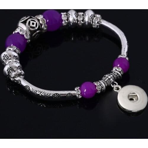 Fashion 088 Glass&Crystal European Charm Beads Snap Button Bracelet For Women Teenager 20CM
