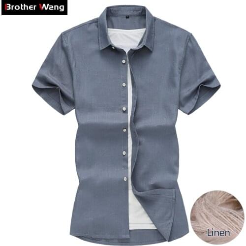 Plus Size 5XL 6XL 7XL Mens Linen Shirt 2019 Summer New Solid Color Fashion Casual Short-sleeved Shirt Male Brand Clothes
