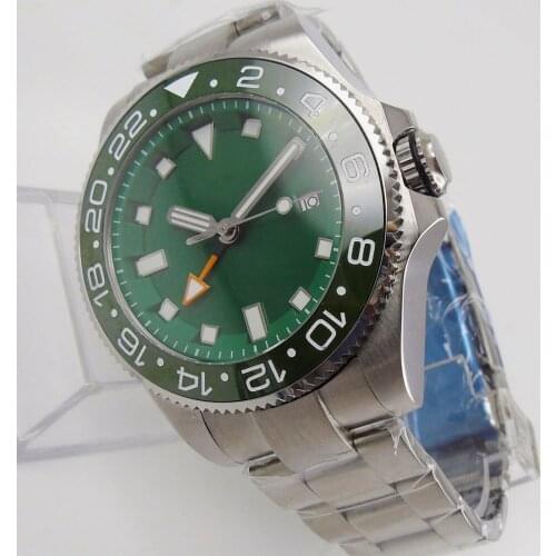 43mm Sterile Green dial Sapphire glass GMT Luxury Luminous date ceramic bezel automatic mens watch