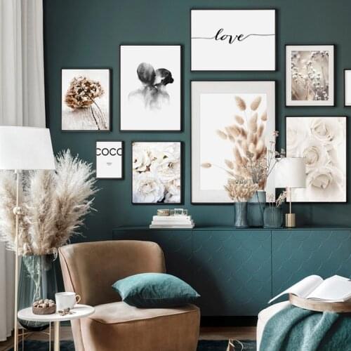 Scandinavian Poster Flowers Grass Print Wall Art Painting Nordic Home Decor Love Quotes Modern Wall Pictures for Living Room