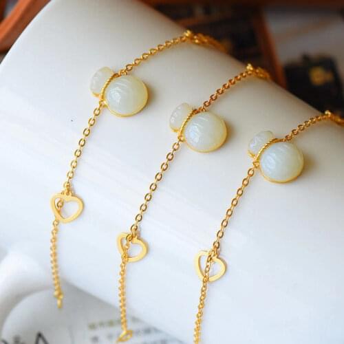 Natural Hetian Jade Bracelet S925 Sterling Silver Vintage Bracelet Purse Bracelet Jade Jade Pendant Chinese Style Hand Jewelry