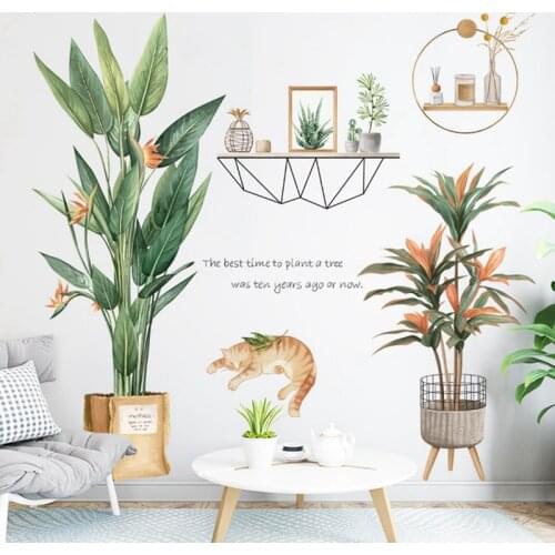 Nordic Style DIY Tropical Green Leaves Wall Art Decor Stickers Removable LIving Room Bedroom Decoration Vinyl Wallpaper