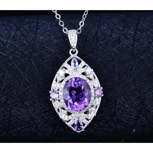 QTT New Elegant Pendant Necklace Women Flower Big Purple Female Wedding Zircon Jewelry 925 Sterling Silver Jewelry Gift