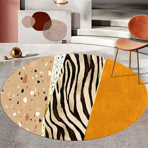 Marble Zebra Pattern Orange Chair Rug Round Washing Mat Large Sofa Rug For Living Room Bedroom Floor Carpet European Style