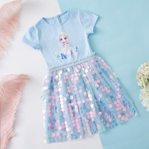 Girl Dress Summer Kids Clothes Princess Frozen Anna Elsa Print Sequins Dresses Cosplay Costume Party Birthday Children Clothing