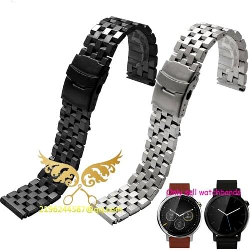 2016 New Fashion 22 mm Stainless Steel Solid Link Watch Band Strap Bracelet Straight End Black Silver