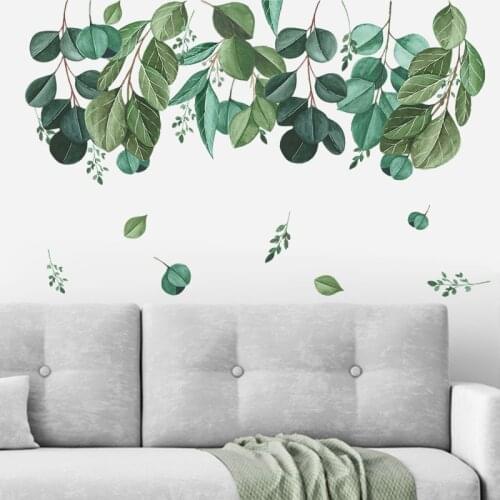 Nordic Green Leaf Wall Decor Stickers Removable Vinyl PVC Wall Sticker for Living room Bedroom Home Decoration DIY Sofa Murals