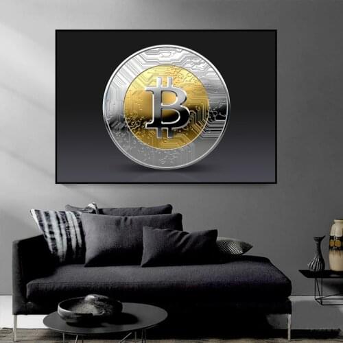 Modern Abstract Bitcoin Money Canvas Painting Stock Finance Wall Art Posters Prints Wall Pictures for Exchange Room Home Cuadros