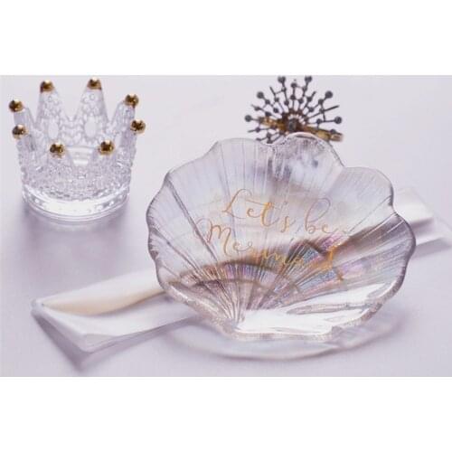 Symphony Shell Glass Dish Dessert Flat Snack Jewelry Storage Tray Accessories Creative Color Crown Ashtray Home Decor Ornaments