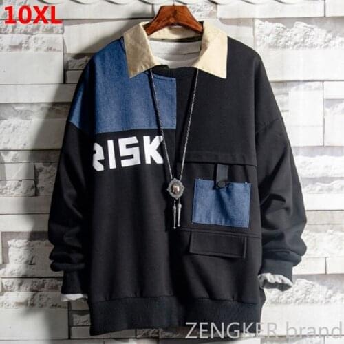 Super size 300 pounds tide plus size Sweatshirt extra large size stitching loose long-sleeved shirt Sweatshirt 10XL 9XL
