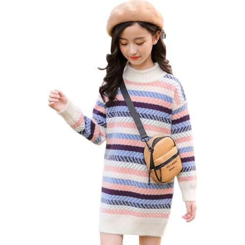 Girls Long Sweater Striped Sweater For Girls Autumn Winter Sweater For Kids Casual Style Clothes For Girl 6 8 10 12 14