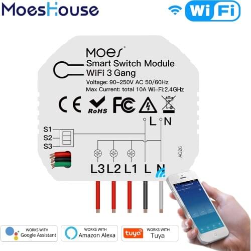 Mini DIY WiFi Smart Light Switch 3 Gang 1/2 Way Module Smart Life/Tuya App Control Works with Amazon Alexa and Google Home