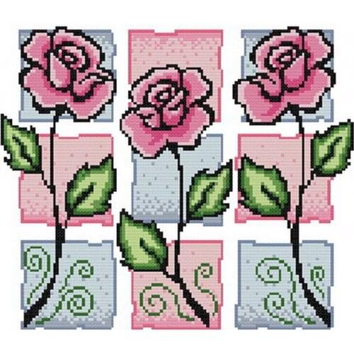 Cross stitch Handmade 14CT Counted Canvas DIY,Cross-stitch kits,Embroidery Three small flowers-powder 32-29