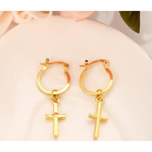 High quality Fashion 24k Gold Filled Womens Drop Earring Dangle Earring Charms Jewelry Cross Earrings brincos Vintage girls