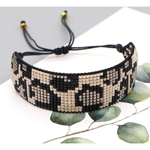 YD Beaded Rice Bead Woven Black Gray Leopard Bracelet Retro Ethnic Couple Beaded Handmade Jewelry Paired Bracelets for Couples