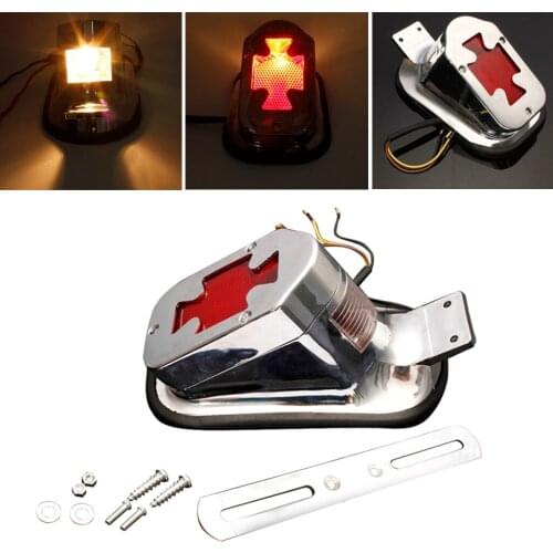 Motorcycle LED Rear Brake Tail Light Red Signal Universal Cross Pattern