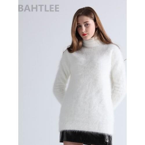 BAHTLEE Winter Womens Angora Jumper Turtleneck Pullovers Knitting Sweater Long Sleeve Keep Warm White