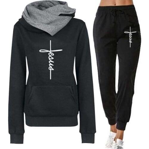 Womens Lapel Sportswear Pullover Comfortable Soft Hoodie Set Long Sleeve Warm Cotton Casual Pullover and Trousers 2-Piece Set