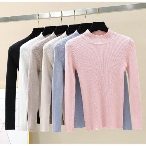 2019 Basic O-neck Solid Autumn Winter Sweater Pullover Women Female Knitted Tops Slim Long Sleeve Badycon Cheap Sweater