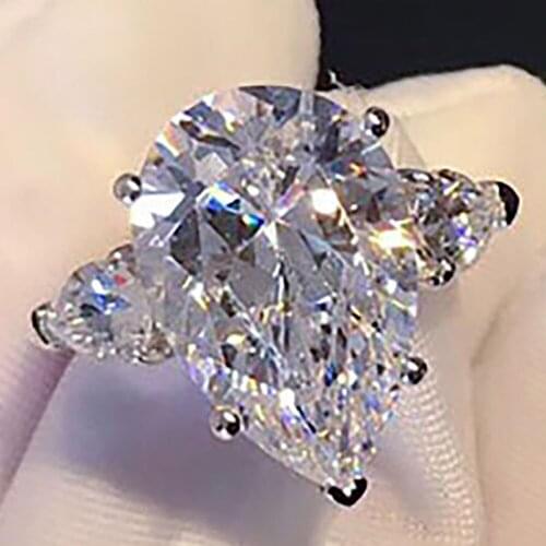 14K Au585 White Gold Women Wedding Party Engagement Ring 1 2 3 4 5 Carat Water Drop Pear Moissanite Diamond Ring Elegant Trendy