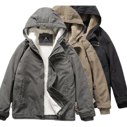 Winter Plus Velvet Thick MenS Cotton Jacket Lamb Wool Middle-Aged Warm Hooded Cotton Jacket Coat Thermal Overcoat Casual Blouse