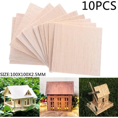 10pcs Balsa Wood Sheet Wooden DIY House Ship Aircraft Toys Sculpture Pagoda Bridge Craft 100*100*2.5mm