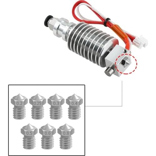 5pcs/lot V5 V6 Stainless Steel Nozzle 0.2mm 0.3mm 0.5mm 0.4mm 0.6mm 0.8 Threaded M6 3D Printers Parts 1.75mm 3.0mm Filament Part