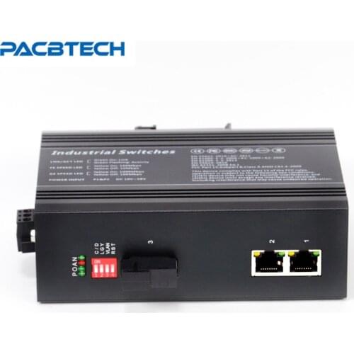 2Port Industrial Fiber Switch 100M 1Fiber +2RJ45 Unmanaged Fiber Optic Switch