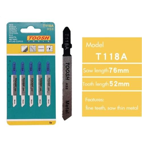 5 PCS/Set Jigsaw Saw Blade Total Length 76mm/ 100mm Woodworking T-shank Jig Saw Blade Set for Cutting Wood/ Plastic/ Thin Metal