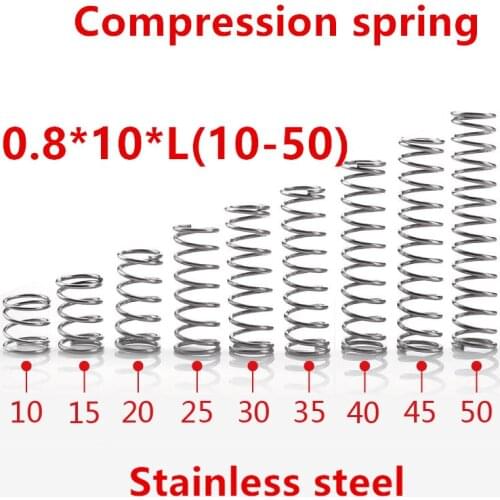 50pcs/lot 0.8*10*10/15/20/25/30/35/40/45/50mm spring 0.8mm stainless steel Micro small Compression spring