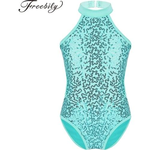 Girls Sparkly Sequins Strappy Waist Ballet Leotards Dance Wear Kids Gymnastics Leotard Jumpsuit Child Competition Dance Costume